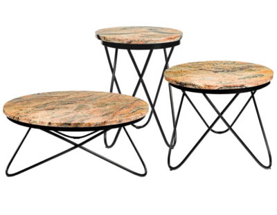 Zestaw trzech stolików kawowych, stolików okolicznościowych, stolików bocznych, z blatem granitowym Multicolor - PARABOLA
