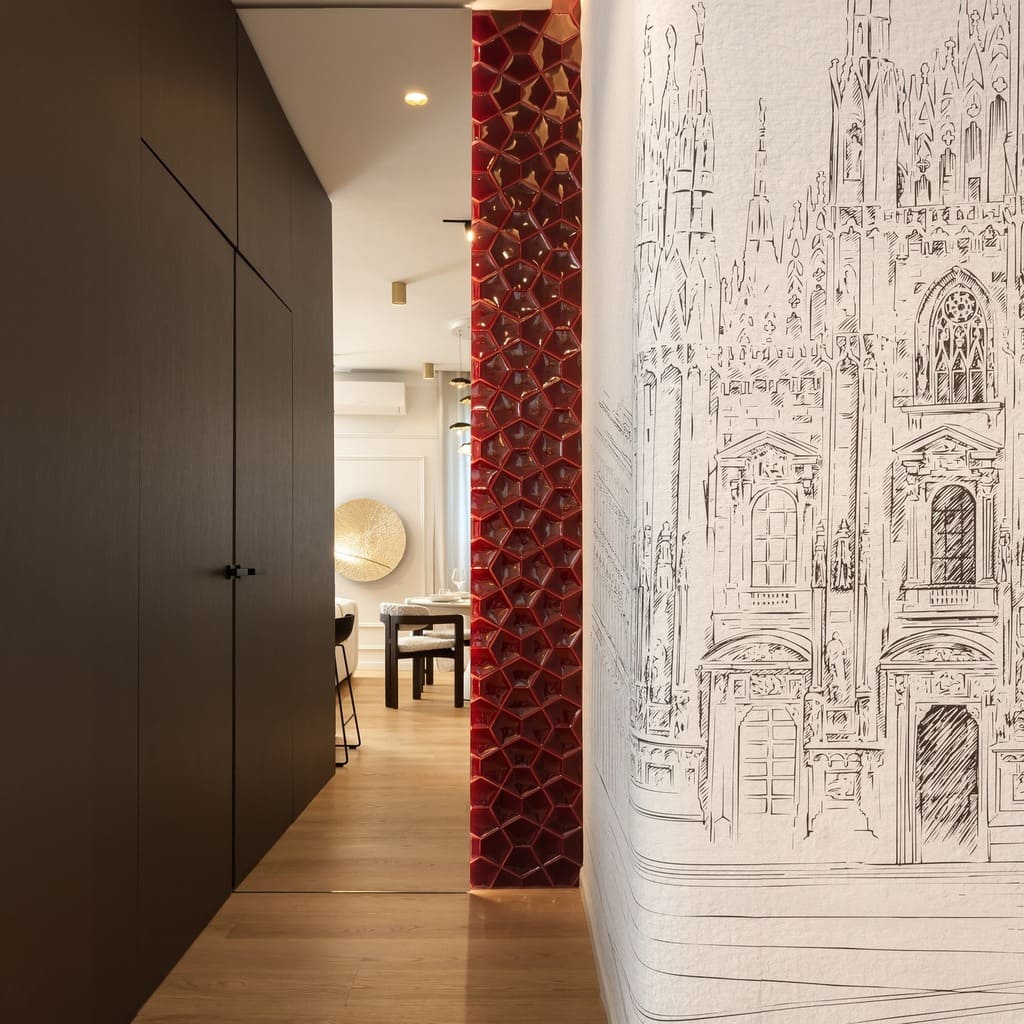 Bordowe kafelki dekoracyjne 3d w domu na ścianie