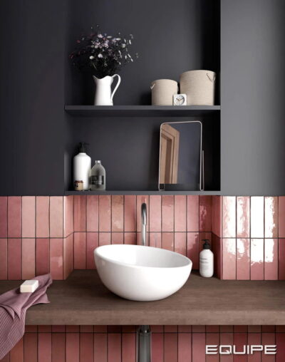 Płytki różowe do łazienki - Equipe Artisan Rose Mallow 6,5x20 cm. Kafelki łazienkowe, ceramiczne, ścienne od hiszpańskiego producenta Equipe.