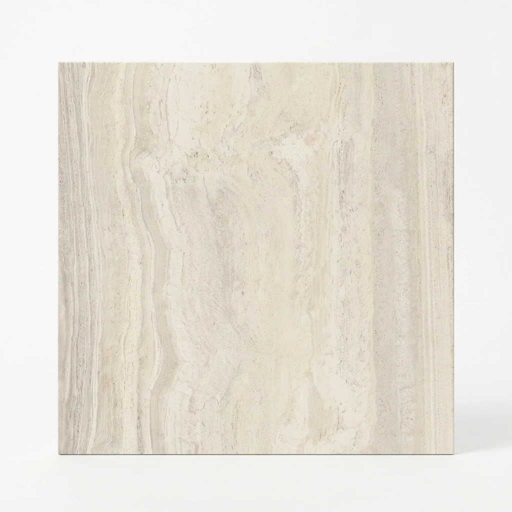 FLAVIKER NAVONA Bone Vein 120x120 płytka gres jak trawertyn. Matowa, antypoślizgowa, jasny trawertyn z wyraźnym usłojeniem.