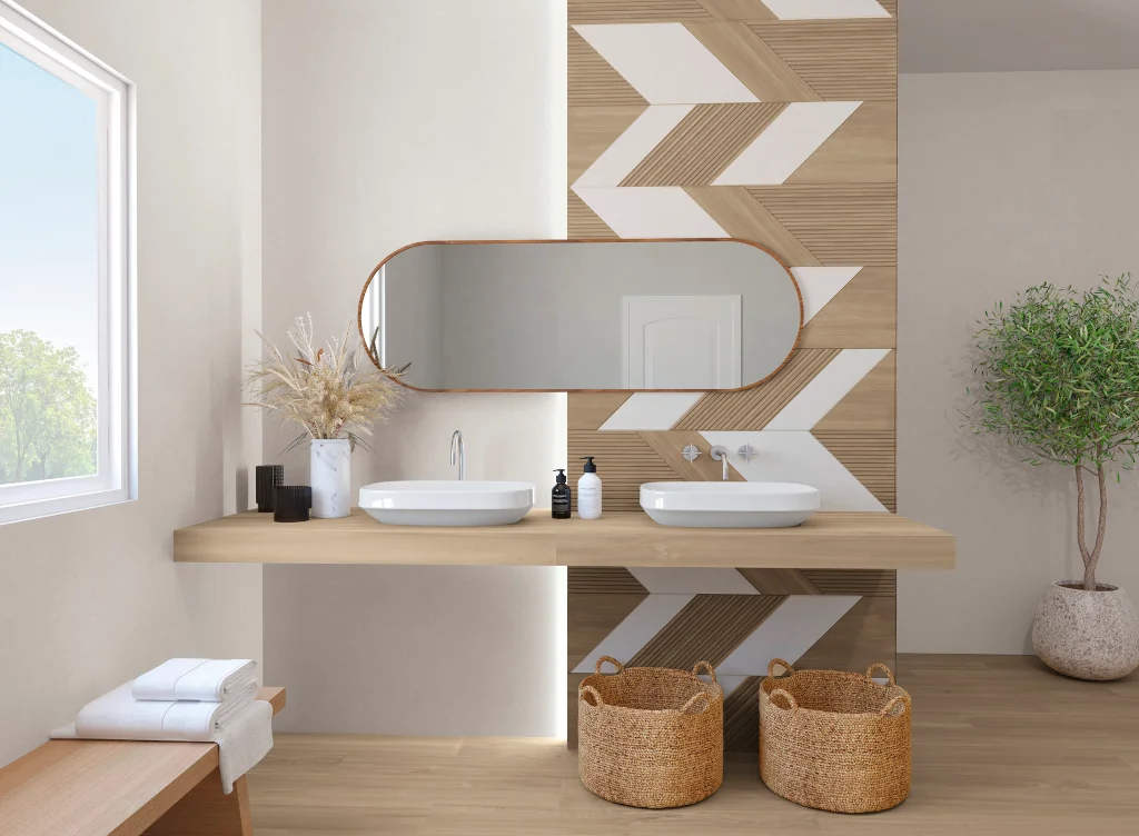 Płytki imitacja betonu ściana w łazience, rozmiar 120x60, AB Neocem Pearl Rectificado