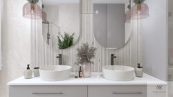 Płytki ryflowane w łazience na ścianie Novabell Deepstone 3D Peak Lunar 60x120