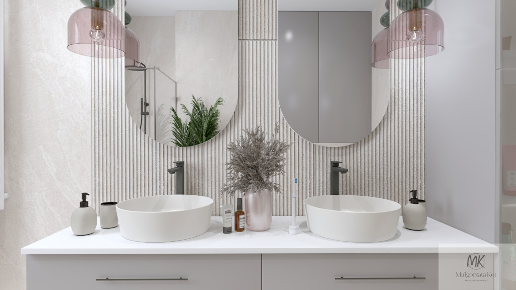 Płytki ryflowane w łazience na ścianie Novabell Deepstone 3D Peak Lunar 60x120