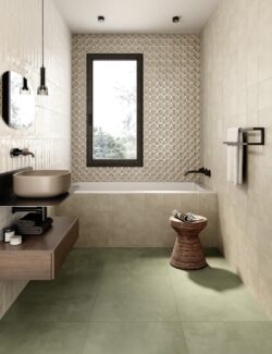 Szare płytki dekor łazienka aranżacja Marca Corona Terracreta Forma Vitrea Argilla 20x20cm J079