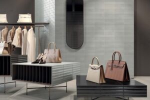 Włoskie płytki 3d szare błyszczące ścienne Marca Corona Miniature Rima Piuma 6x24