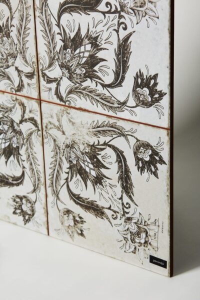 Kafelki w starym stylu - Peronda Fs IVY BLACK 45×45 cm. Hiszpańska płytka na podłogę i ścianę z motywem roślinnym w kolorze biało - czarnym