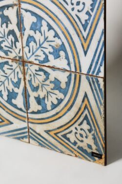 Płytki z wzorem 45x45 - Peronda Fs Original FS-1. Hiszpańska płytka dekoracyjna, ceramiczna, podłogowa z niebiesko - żółtym wzorem. Płytka z miejscem na fugę.