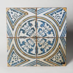 Płytki ze wzorem - Peronda Fs Original FS-1 45x45 cm. Hiszpańskie, kwadratowe płytki ceramiczne na podłogę z niebiesko - żółtym wzorem. Płytki Peronda,