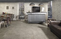 Hiszpańskie płytki Peronda - lastryko, lastriko, terrazzo na podłodze i ścianie.