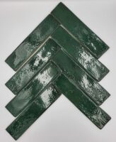 Zielone płytki w jodełkę - Peronda Harmony SUNSET GREEN 6x25 cm. Błyszczące płytki na ścianę w połysku.
