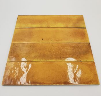 Żółte płytki łazienkowe - Cifre Jazba Yellow Brillo 6x24,6 cm. Kafelki ścienne w połysku na ścianę.