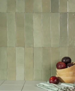 Kafelki zielone ceramiczne ścienne cegiełki Estudio Zellij Khaki 6,2x25 cm