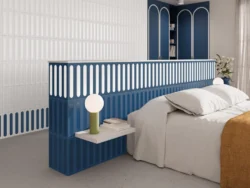 Białe płytki 3d na ścianie w sypialni - Harmony DOCS WHITE VALLEY LT/9,5X39,5/R