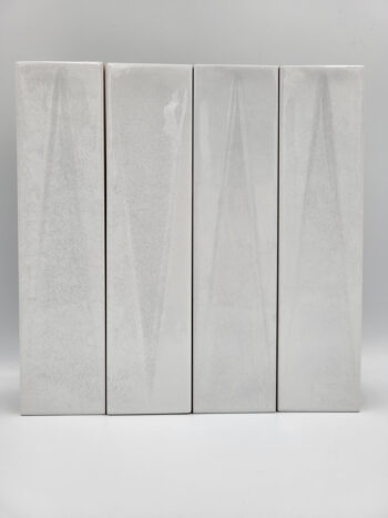 Białe płytki dekoracyjne - Peronda Harmony Bari White Decor 6x24,6 cm. Cegiełki ceramiczne na ścianę do łazienki, kuchni z trójkątnym wytłoczeniem ozdobne.