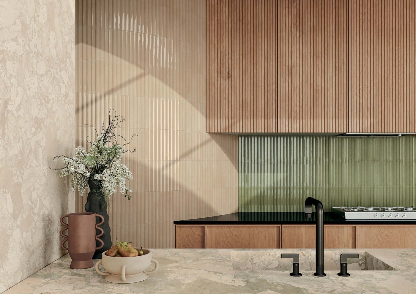 Płytki 3d kuchenne włoskie na ścianę beżowe Marca Corona Miniature Rima Mandorla 6X24 K052