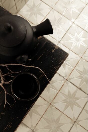 Płytki kuchenne podłoga - Peronda FS STAR WHITE LT 45×45. Hiszpańskie płytki na podłogę i ścianę w kolorze białym ze wzorem dekoracyjnym w gwiazdki