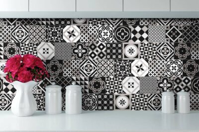 Płytki patchwork na ścianę, Absolut Keramika Samoa 15X90 cm. Płytki dekoracyjne, patchworkowe jako fartuch w kuchni od hiszpańskiego producenta Absolut Keramika