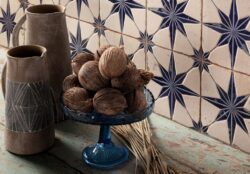 Płytki ścienne dekoracyjne - Peronda FS Star LT Blue 45x45 cm. Kwadaratowe płytki na ścianę z niebieskimi gwiazdkami 3D w stylu retro.