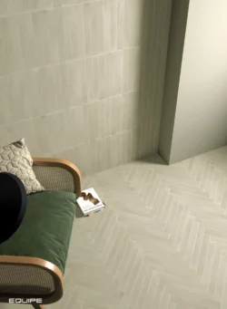 EQUIPE Corsica AGAVE 5x40 szarozielone płytki cegiełki mat, w salonie na podłodze i ścianie