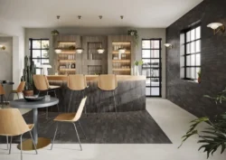 Kafelki ceglane, antracytowe na podłodze i ścianie - Marca Corona Miniature Fornace Nero Fumo 6x24cm J407