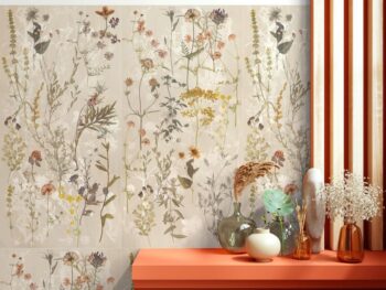 Kafle kwiaty, dekor - Savoia Natura Prato Caldo 60x120cm. Płytki dekoracyjne na ścianie w salonie.