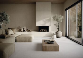 Płytka gres imitacja kamienia jasnoszara salon podłoga Cifre Borneo White 60x120