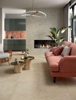 Płytki beżowe podłogowe salon 60x60 Marca Corona Arkistyle Sand
