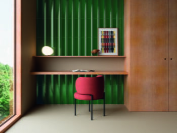 Płytki dekoracyjne zielone do salonu - Peronda Harmony BOW GREEN 15x45cm. Hiszpańskie kafelki dekoracyjne na ścianę z błyszczącą powierzchnią, wygiętą w łuk - przypominającą dachówki.