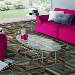 Płytki do salonu drewnopodobne - Absolut Keramika BOURGOGNE 44.7x44.7 cm. Hiszpańskie płytki gresowe, drewnopodobne, patchwork w salonie na podłodze.