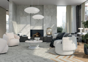Marca Corona Scultorea Foam Grey Reflex 60x120 J442 Płytki imitacja szarego marmuru połysk salon