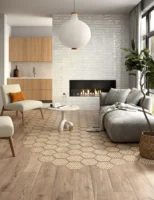 Płytki podłogowe heksagonalne w salonie Marca Corona Terracreta Intarsio Chamotte J086 25x21,6 cm