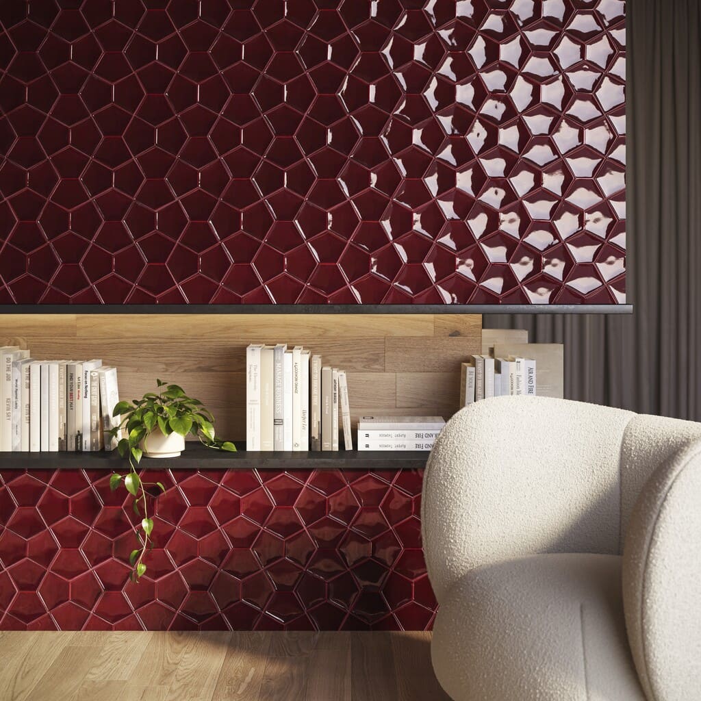 Salon bordowe kafelki ozdobne ścienne Acquario Due PAPILLON Lucida A26 13x20 Bordeaux