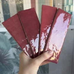 Płytki burgund na ścianę Equipe Artisan Burgundy 6,5x20. Kafelki typu cegiełki w połysku.