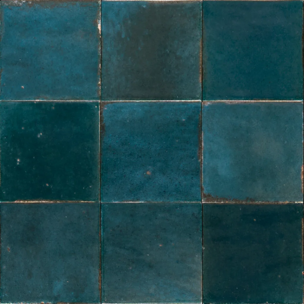 Płytki kwadratowe, niebieskie, błyszczące - Marazzi Lume blue MQ80 10x10 cm Włoskie kafelki retro