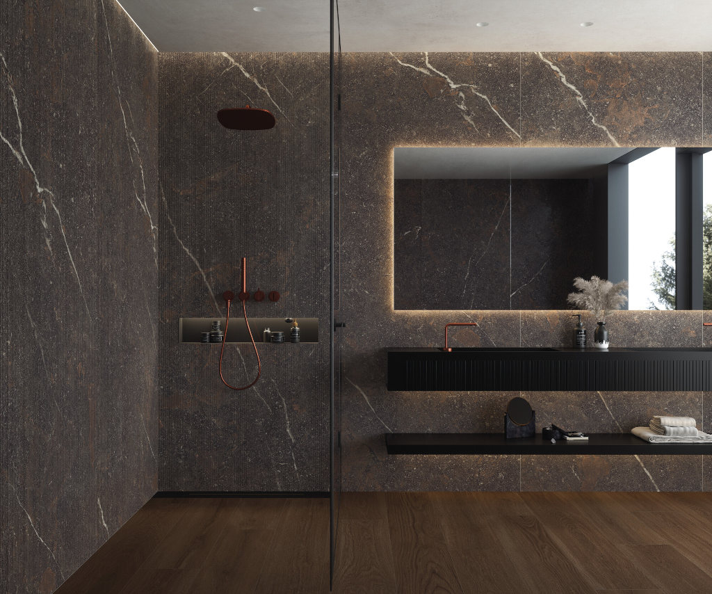 Ciemne, brązowe kafelki do łazienki Museum ROYAL BROWN SP/60X120X0,9/C/R