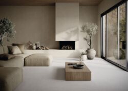 Cifre Borneo White 120x120 duże płytki imitacja kamienia jasnoszare podłoga salon