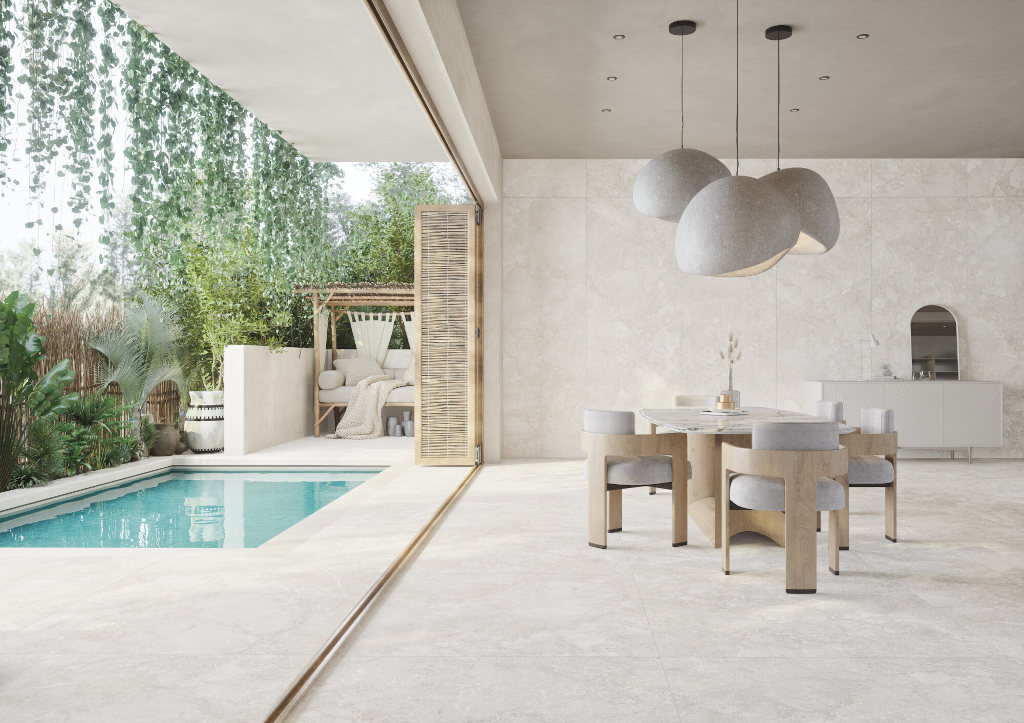 Płytki imitujące kamień naturalny salon Museum SERENE CLOUD SP/60X120X0,9/C/R