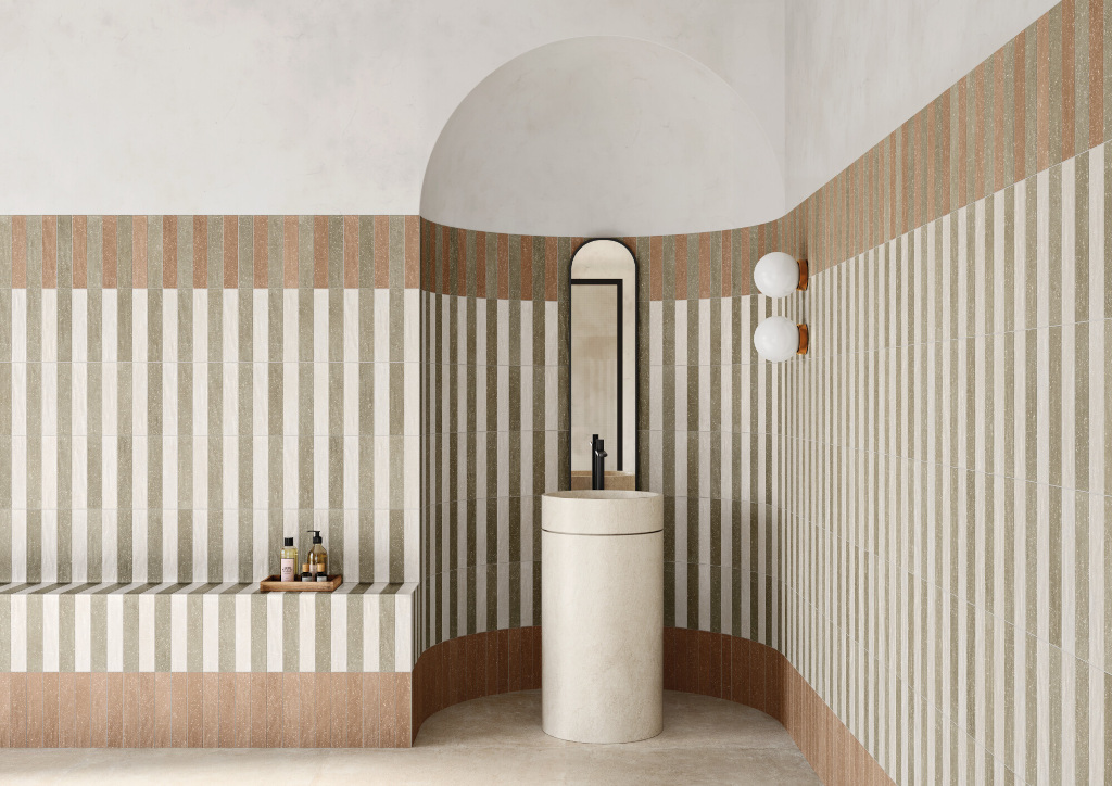 Płytki lastryko cegiełki zielone ściana Harmony Trace Green Plain 6x30