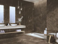 BALDOCER Bayona Moka 60x120 mat brązowa płytka marmur, w łazience na podłodze i ścianie