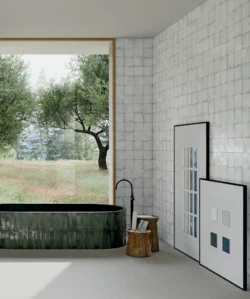 Białe płytki kwadratowe błyszczące retro łazienka Harmony Legacy White 15x15