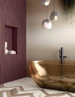 Bordowe płytki łazienkowe ścienne 6x24 Marca Corona Miniature Cera Amaranto Jam J426