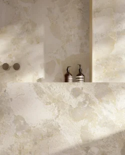 Duże płytki gresowe imitacja kamienia ściana łazienka Pastorelli Levante Pure 120x120