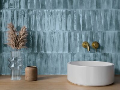 Kafelki dekoracyjne do łazienki - Peronda Harmony Bari Blue Decor 6x24,6cm. Płytki w kolorze niebieskim, trójwymiarowe w połysku.