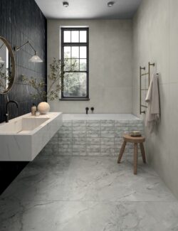 Łazienka płytki szary marmur mat Marca Corona Scultorea Foam Grey Velvet 60x120 J403