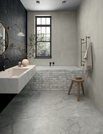 Łazienka płytki szary marmur mat Marca Corona Scultorea Foam Grey Velvet 60x120 J403