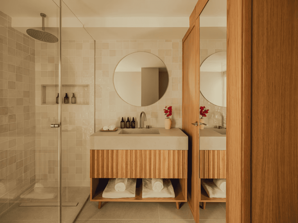 Mała beżowa łazienka