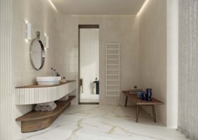 Płytki 3d do łazienki na ścianę białe ciepłe Marca Corona Miniature Rima Burro 6x24 K051