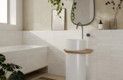 Płytki cegiełki jasnoszare efekt kamienia łazienka Marca Corona Miniature Fornace Bianco Minerale 6x24 J408