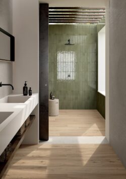 Płytki cegiełki zielone prysznic Marca Corona Multiforme Giada 7,5x30