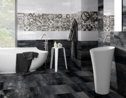 Płytki łazienkowe antracyt, bardzo ciemny szary - Absolut Keramika Baffin Antracita Lappato 60x60 cm. Hiszpańskie gresy imitujące beton, podłogowo - ścienne
